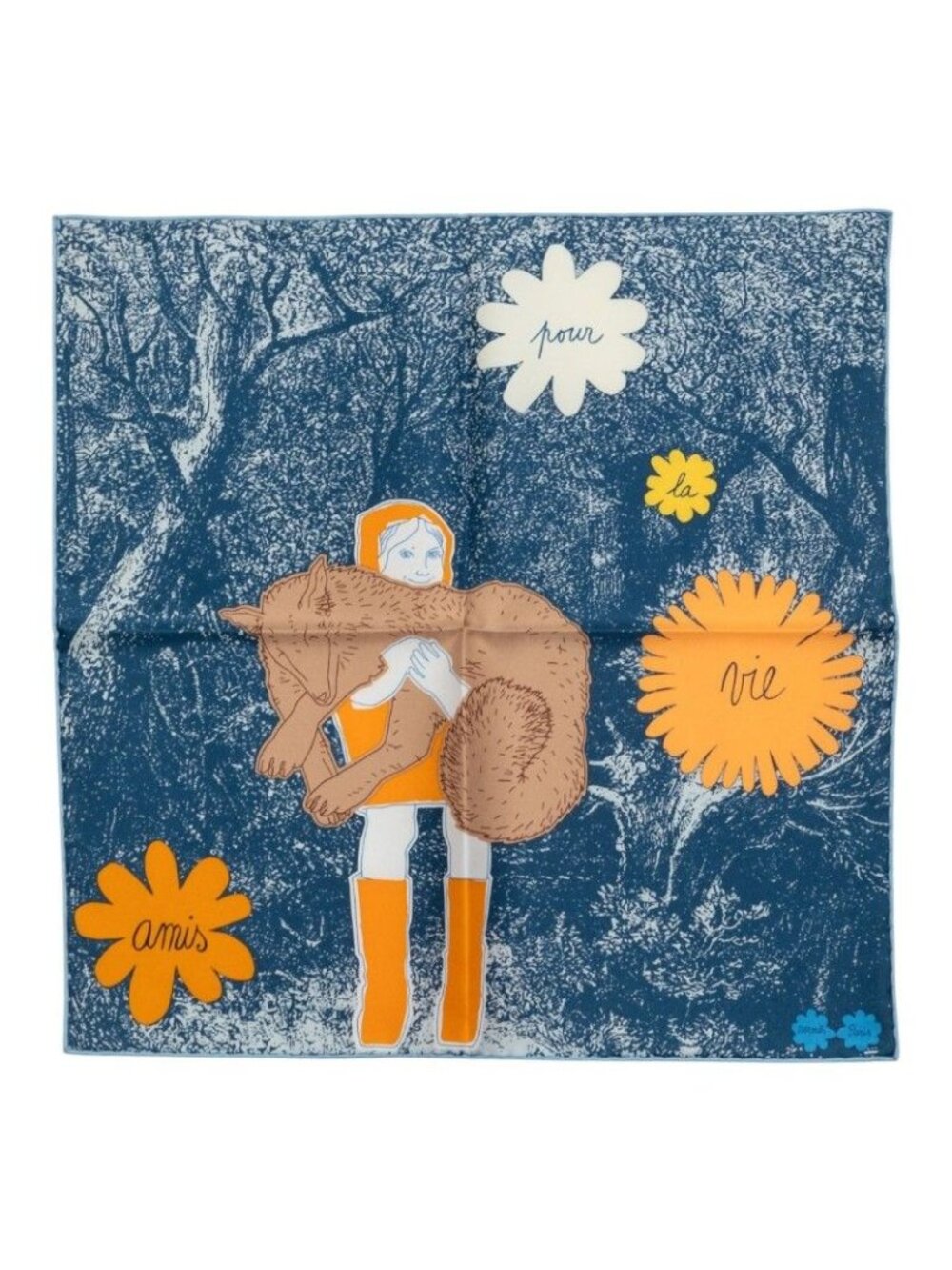 Hermes Carre 45 Gavroche Amis Pour la Vie Lifelong Friend Scarf Blue Multicolor